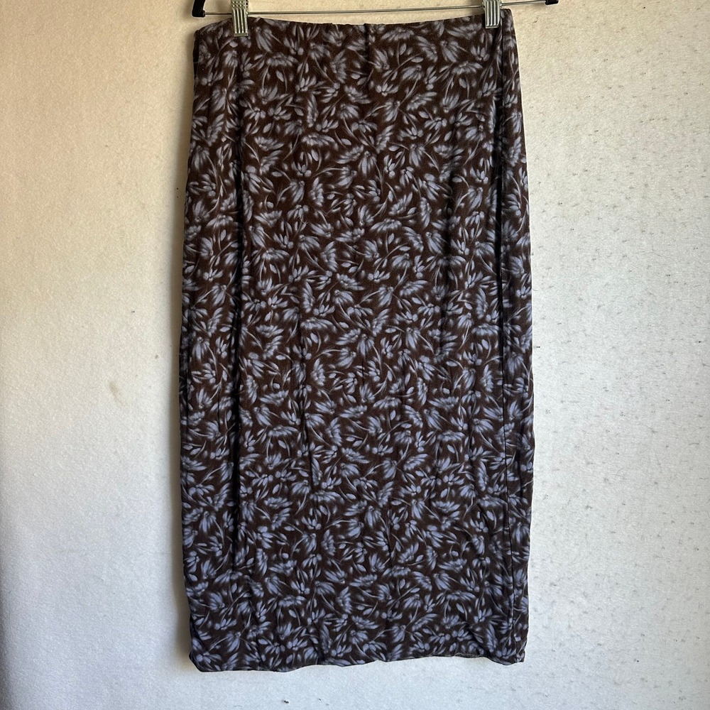 Madewell Floral Leaf Print Midi Skirt Brown Blue Stretch Straight M whimsigoth